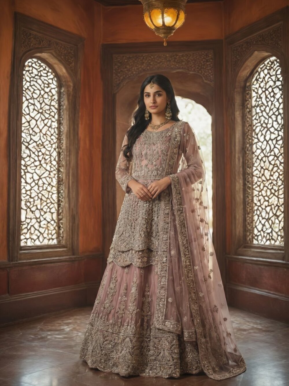 East Indian  dusty rose festive dress for a wedding guest.